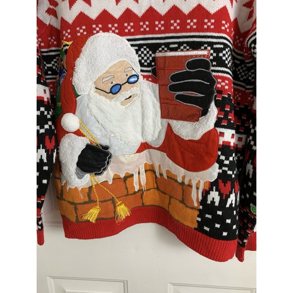 Holiday Time Ugly Christmas Sweater Men’s Size L Santa Pullover Shirt - Picture 3 of 7